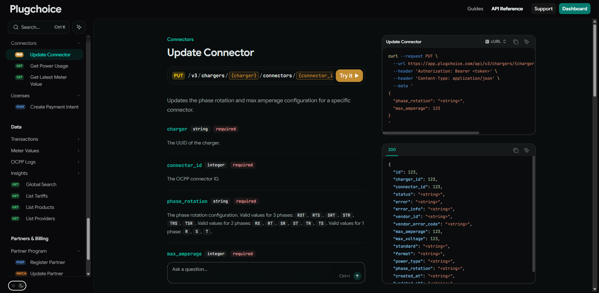 API documentation: UpdateConnector endpoint