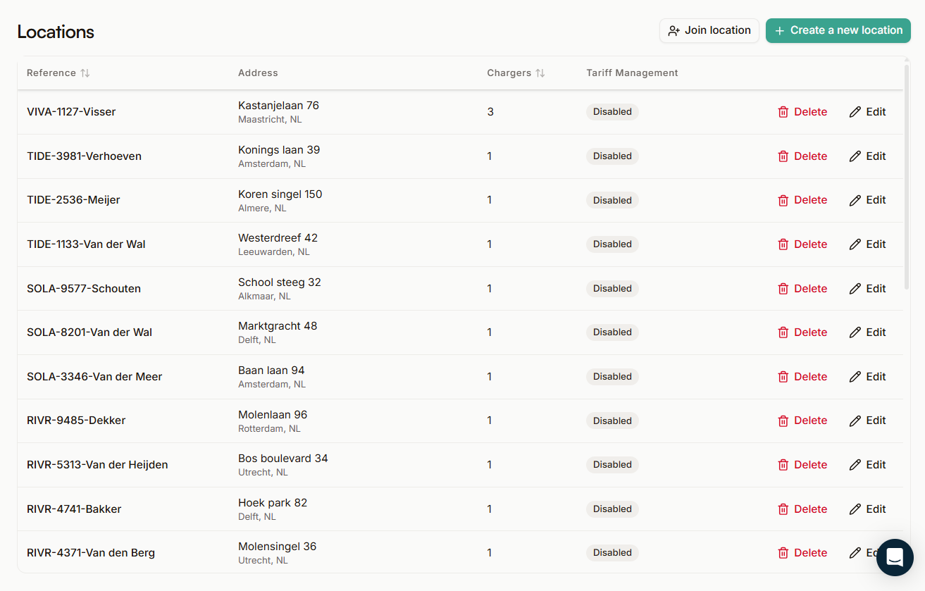 Plugchoice Web Portal locations table